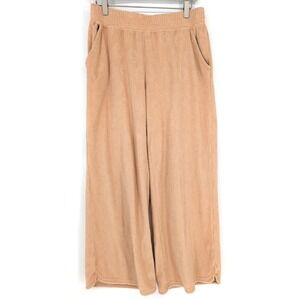 Aerie OFFLINE Happy Smiley Face Terry Wide Leg Pants‎ Beige Medium Lounge Retro